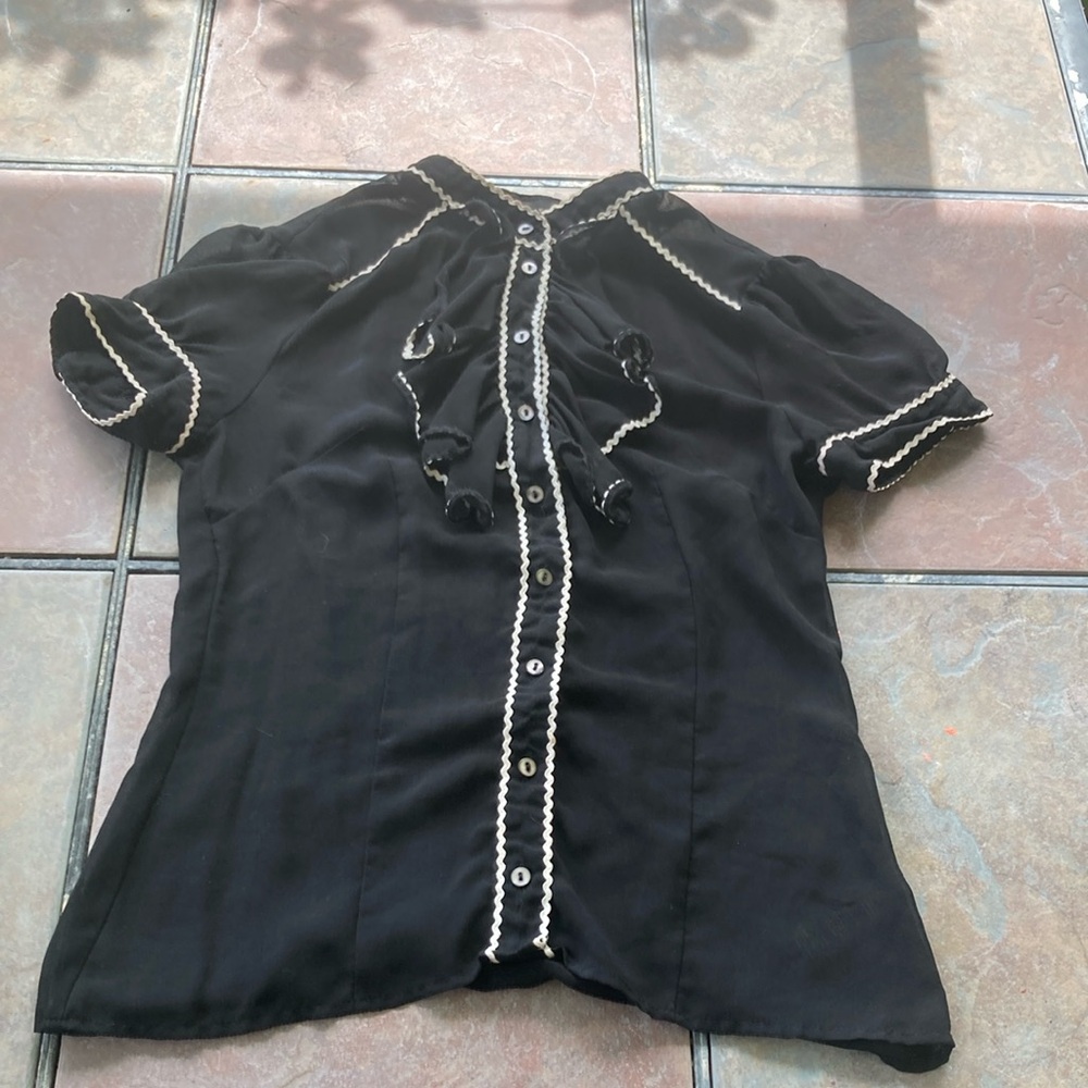 Sheer Black Women's Top with White Trim